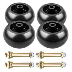 LOCOPOW front view of four replacement deck wheels showing kit completeness and durability