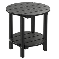 LOENIY front view of round side table showing compact, sturdy design and vintage look