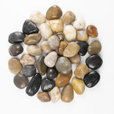 LOOIOOJ front bag display showing mixed 1–2 inch river rocks and labels, showcases convenience