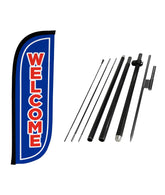 LookOurWay front view of feather flag showing vibrant welcome graphic and increased visibility