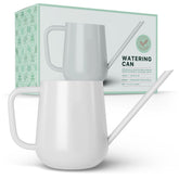 LOOPSEED front view of white metal watering can showing clean minimalist design and durable finish