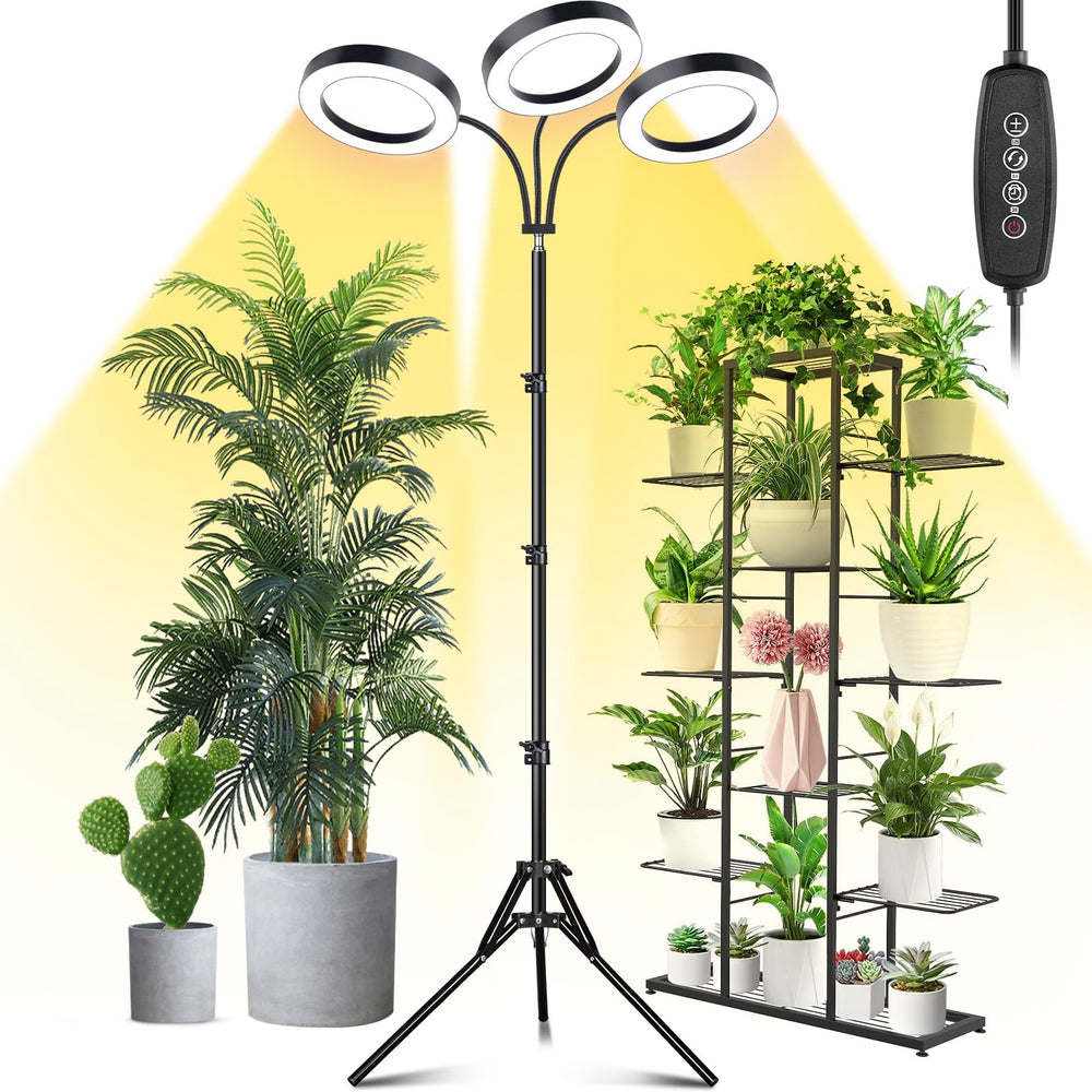 LORDEM front view tri-head grow light showing full coverage and bright foliage benefit