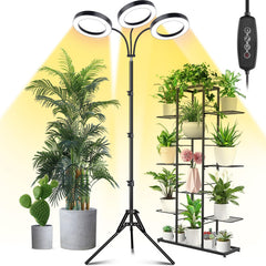 LORDEM front view tri-head grow light showing full coverage and bright foliage benefit