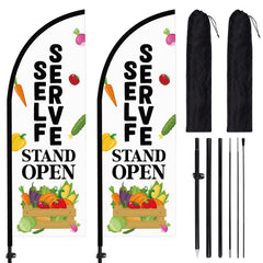 Lounsweer flag front view showing bold SELF SERVE STAND OPEN text for clear attraction