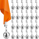 Lounsweer front view of 24 stainless-steel tablecloth clips showing set benefit of full coverage
