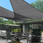 LOVE STORY front view of dark grey triangle sail showing clean coverage and UV reduction