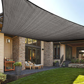 LOVE STORY front view of dark grey 8x12 rectangle shade sail showing clean modern look and sun protection