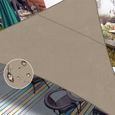 LOVE STORY taupe triangle shade sail front view showing full coverage benefit