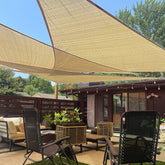 LOVE STORY front view of triangle shade sail showing coverage and color