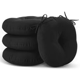 LOVTEX front view of four black bistro cushions showing tidy pack and neutral style