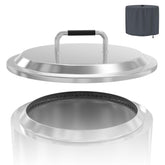 LS'BABQ stainless steel lid front view shows exact Solo Stove Yukon fit and protection
