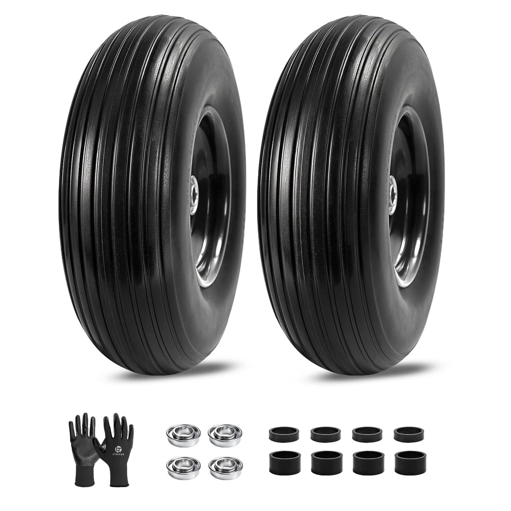 LTNICER front view of 13-inch flat-free wheel showing solid PU and steel rim durability