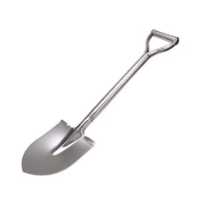 LUBAN shovel front view showing full stainless-steel body and D-handle for durability