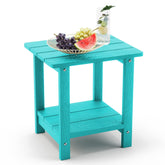 LUE BONA front view of aruba blue table showing compact shape and color durability