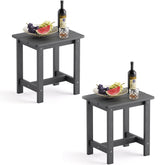 LUE BONA front view of two dark gray side tables showing weather-resistant design