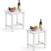 LUE BONA front view of both white tables showing durable outdoor design and coordination