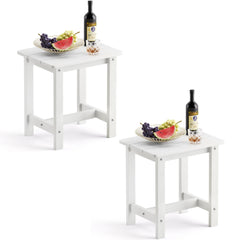LUE BONA front view of both white tables showing durable outdoor design and coordination