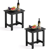 LUE BONA front view of two black side tables showing compact design and durability