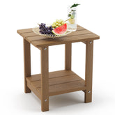 LUE BONA front view of brown two-tier table shows durability and neat design