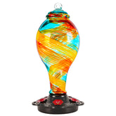 LUJII front view of hand-blown feeder showing elegant glass and ports, decorative and functional