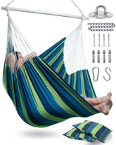 Lulladle front view of XXL hammock chair showing roomy seat and two cushions for comfort