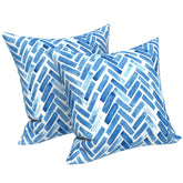 LVTXIII pillow front view showing blue bricks pattern and vibrant color