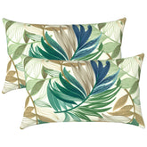 LVTXIII front view of two lush leaf pillows showing neat vacuum-packaging and color appeal