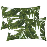 LVTXIII front view of both palm green lumbar pillows showing coordinated look and curb appeal