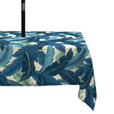 LVTXIII front view of swaying palms blue tablecloth showing pattern and fit benefit