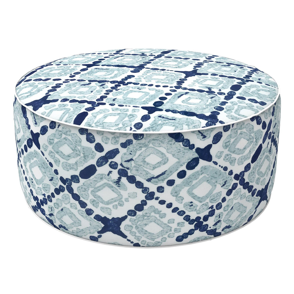 LVTXIII front view boho blue pouf showing stylish design and stable support