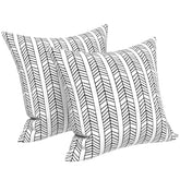 LVTXIII front view of two herringbone white pillows showing clean styling and curb appeal