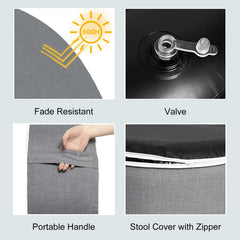 LVTXIII side profile inflated pouf demonstrating stable height and support