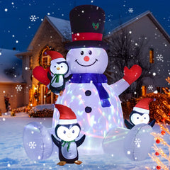Lvydec front view of snowman and penguins showing festive curb appeal