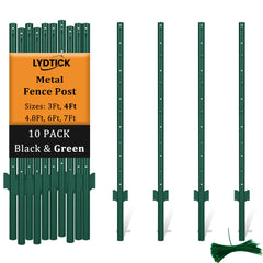 LYDTICK 4ft T-post front view showing green powder-coated finish and straight profile, durable support
