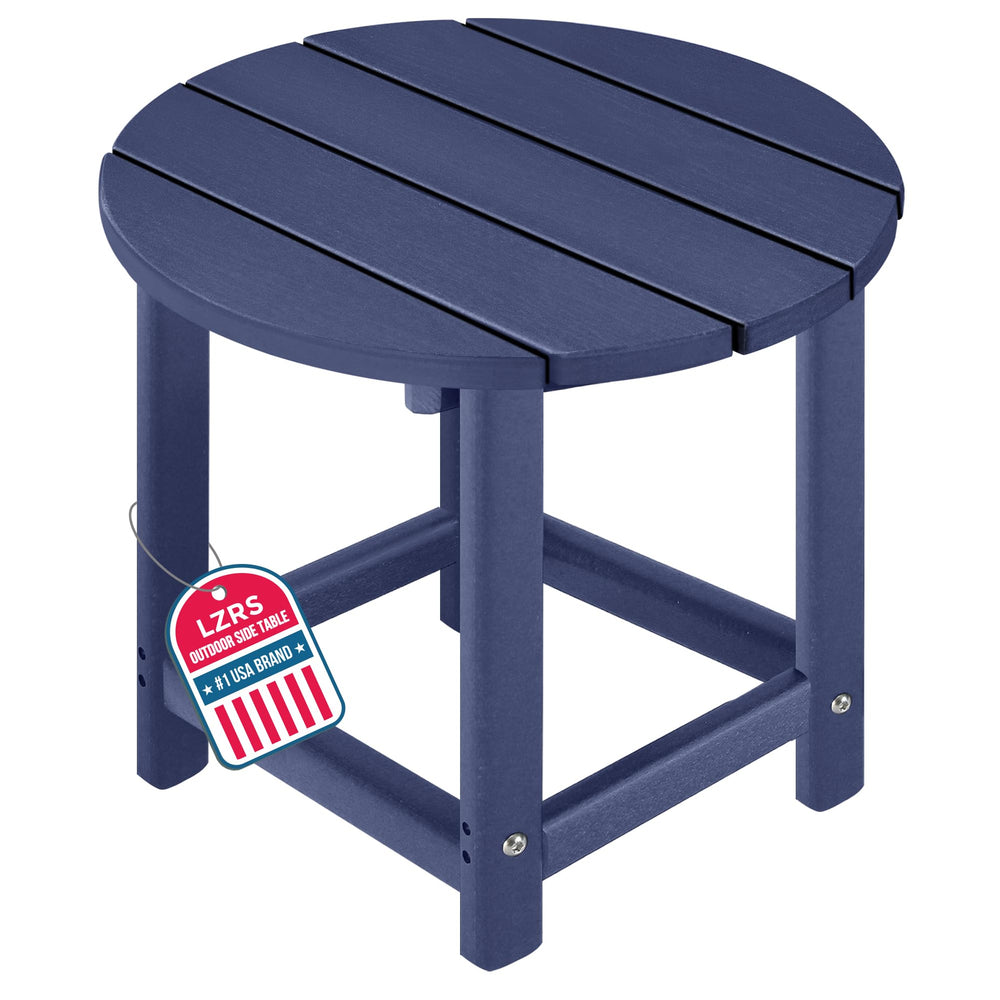 LZRS front view navy blue side table showing compact outdoor surface and durability
