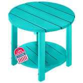 LZRS front view of turquoise round side table showing weatherproof design and curb appeal