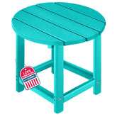 LZRS turquoise front view showing compact outdoor side table and stable base