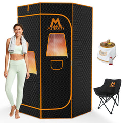 M METERXITY front view of assembled sauna tent showing full-size setup and comfort