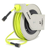 M MINGLE front view of retractable reel showing tidy storage and fast cleanup benefit