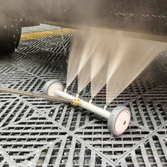 M MINGLE close-up of spray nozzles highlighting durable construction and precise undercarriage reach