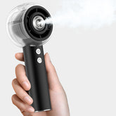 MACMORE front view handheld fan showing airflow and compact design benefit