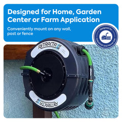 Macnaught reel securely mounted on exterior wall demonstrating stable installation and reach