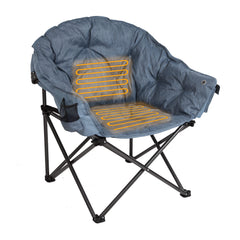 MacSports teal heated lounge chair front view showing sturdy frame and padded seat for comfort