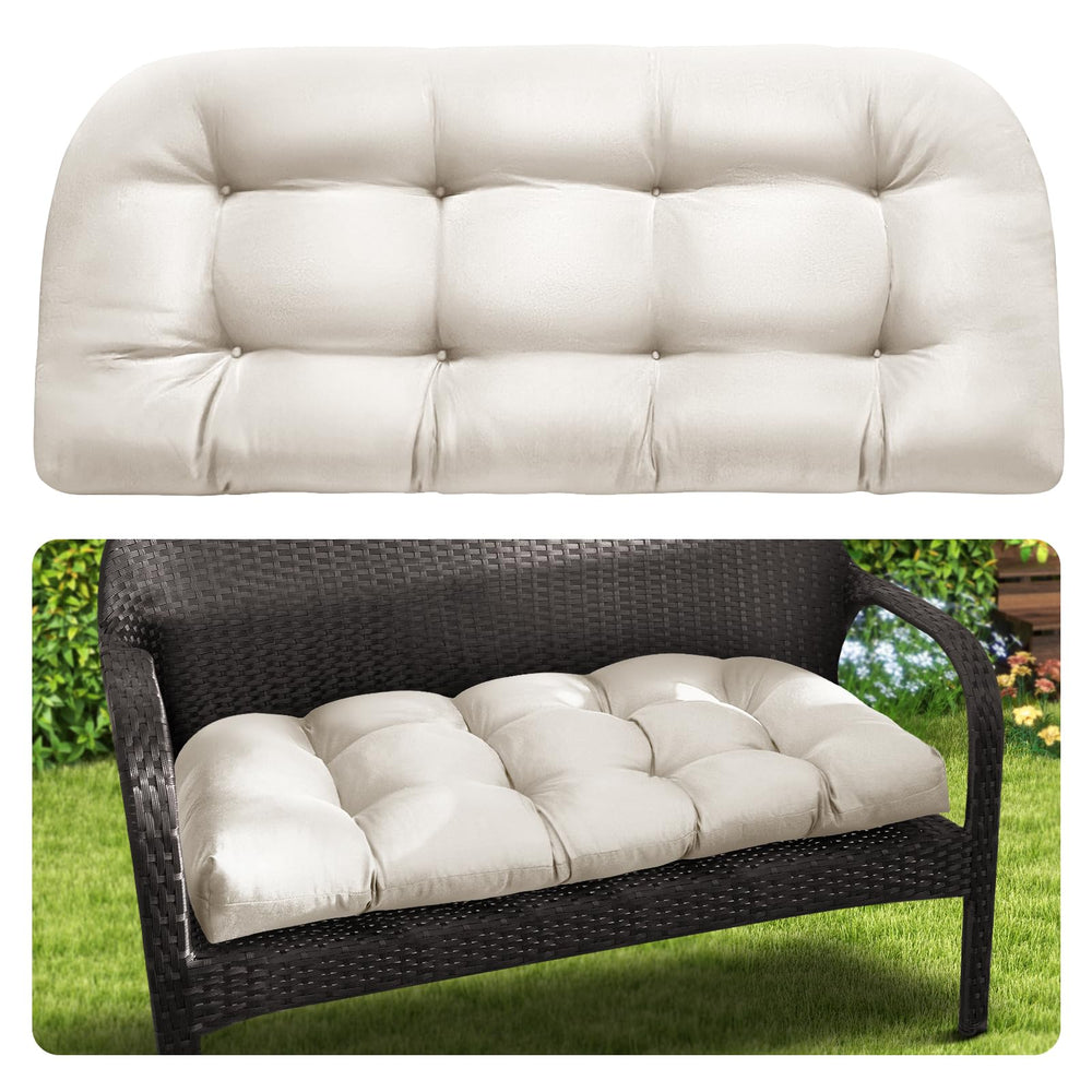 MAGIC ELEPHANT front view antique white bench cushion showing neat tailored edges and seating comfort
