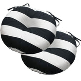 Magpie Fabrics front view of both black and white cushions showing neat tufting and clean finish