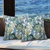 Magpie Fabrics front view showing floral blue green pattern and vibrant decor appeal