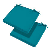 Magpie Fabrics front view of teal cushions shows vibrant color and comfortable support