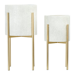 Main + Mesa front view of white and gold planters showing elegant shape and balance