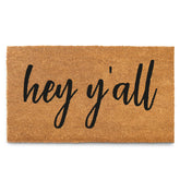 MAINEVENT front view of 30x17 coir welcome mat showing greeting and design benefit