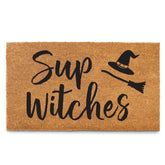MAINEVENT front view of witch doormat showing festive design and welcome benefit